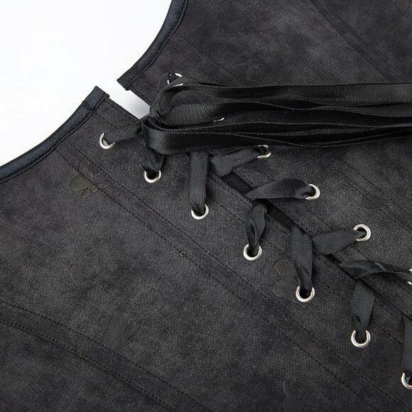 Women Black Renaissance Lace Up Tank Bustier Corset Top Vintage Square Neck - Picture 4 of 8